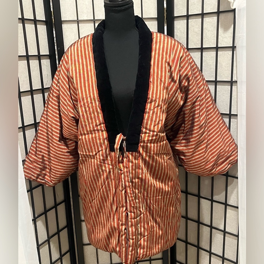 Hantenya Inc Red and Black and GOLD STRIPE Jacket, PTP 22”. LENGTH 31.5”.